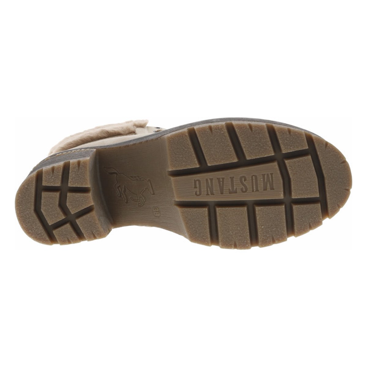 Bottines noisette à talon décroché moyen avec un zip et des lacets ronds taupe, MUSTANG