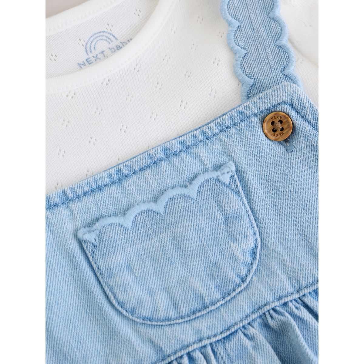 Ensemble salopette et body bébé, 2 pièces broderie bleu denim, NEXT
