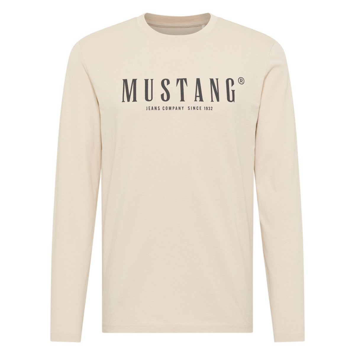 T-shirt en coton beige à col rond orné d'un logo oversize à l'avant beige, MUSTANG