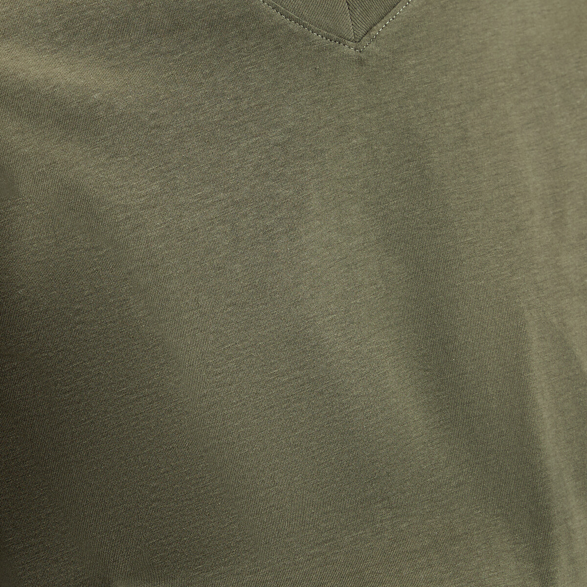 Cotton Short Sleeve V-Neck T-Shirt dark khaki green, LA REDOUTE COLLECTIONS