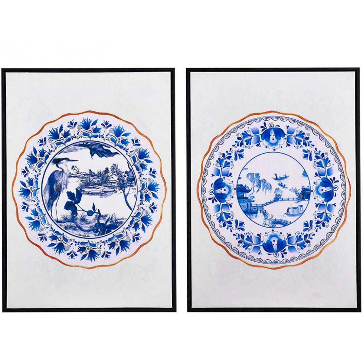 Set de 2 cadres décoratifs assiettes 50x70cm bleu, WADIGA