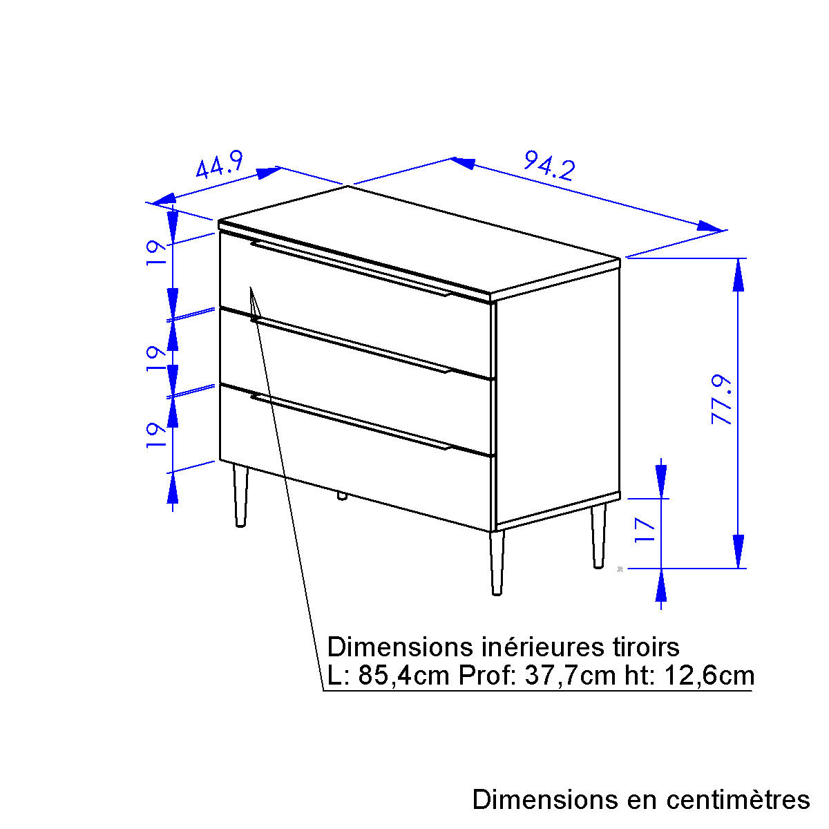 Commode 3 tiroirs marron, GAMI