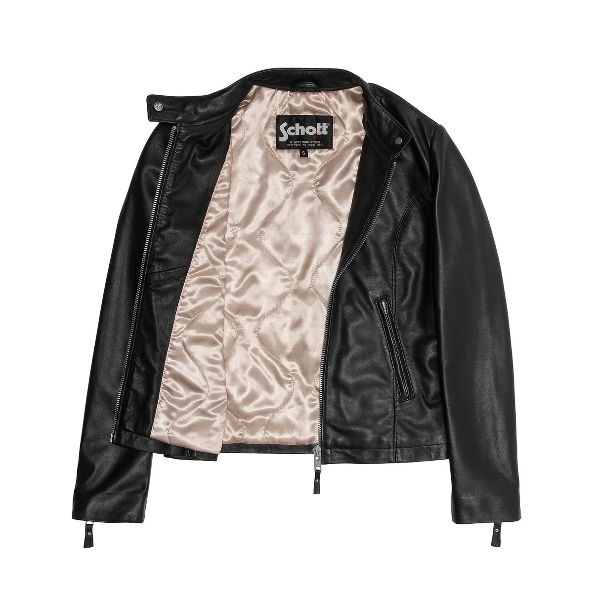Blouson biker, cuir d'agneau noir, SCHOTT