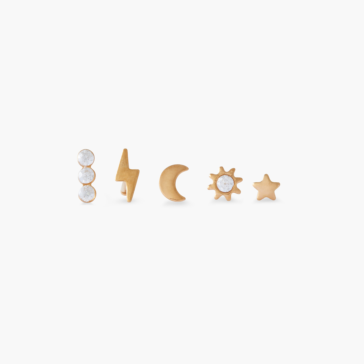 Set de 5 piercings nez studs en acier inoxydable et zircon doré, BALABOOSTE