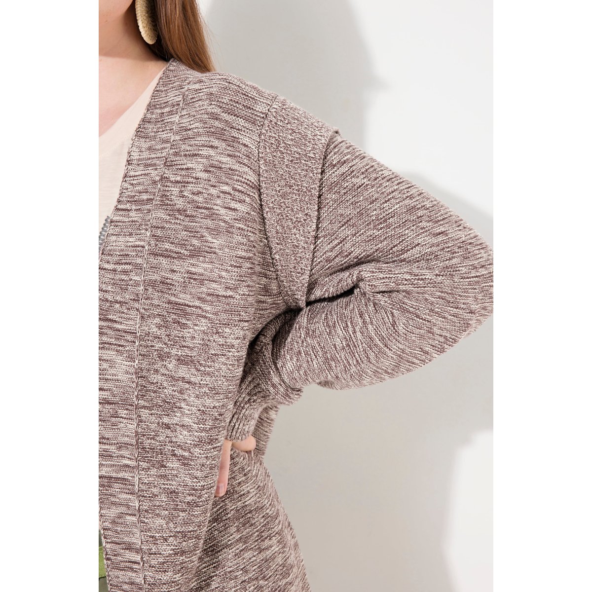 Cardigan long en maille de coton bio taupe foncé, ULLA POPKEN