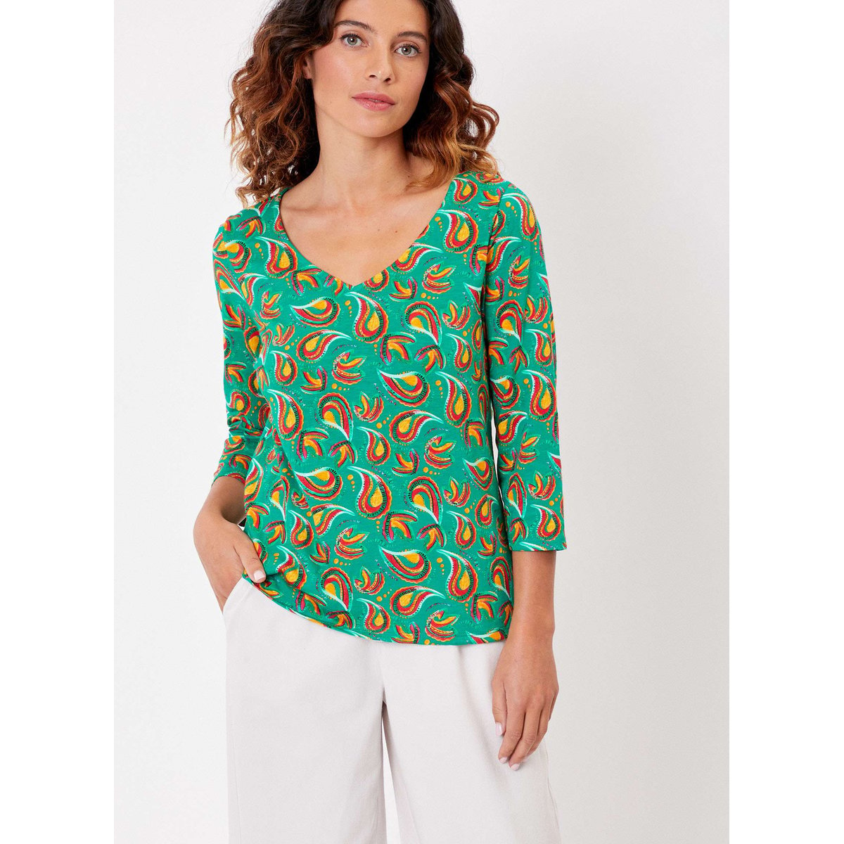 Tee-shirt coton flammé bio imprimé manches 3/4 GIANA vert nuria, LA FIANCÉE