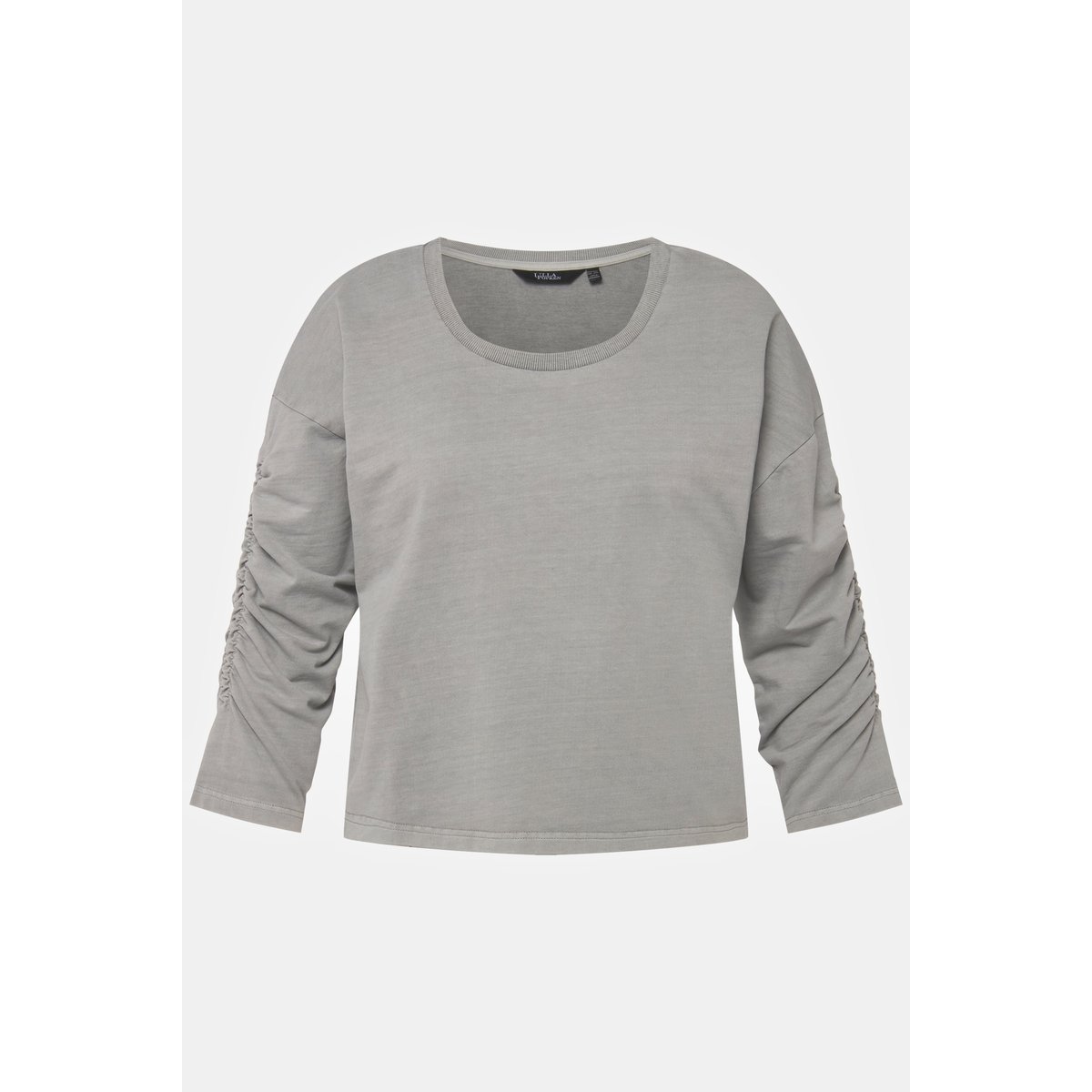 Sweat-shirt court et oversized. Col rond gris clair chiné, ULLA POPKEN
