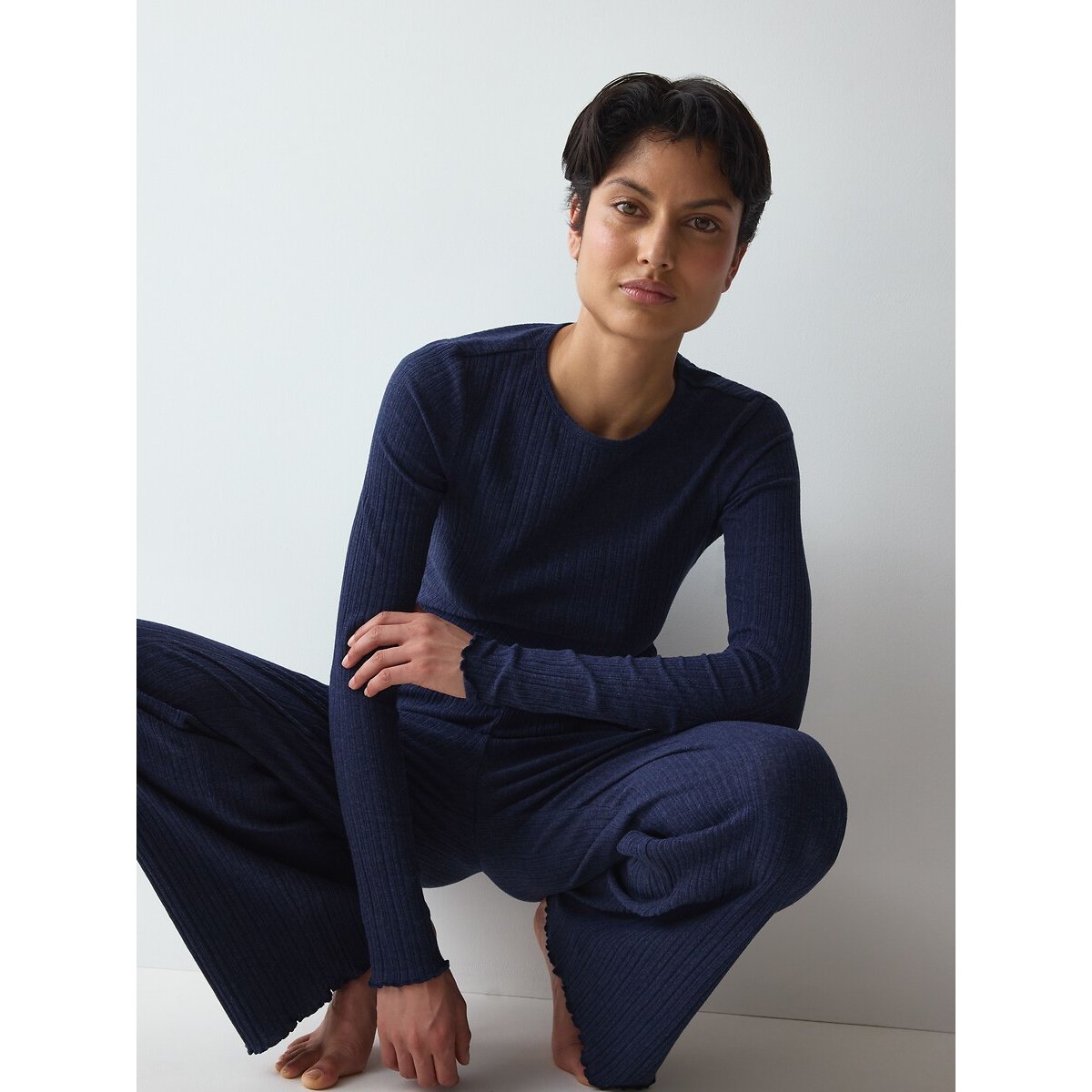 Pigiama in cotone a coste VERSATILE RIB marine chiné, TRIUMPH
