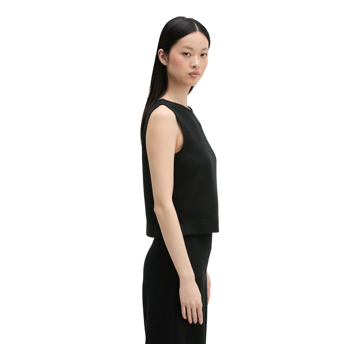 Top en crochet relaxé en jersey de coton mélangé noir, MARC O'POLO