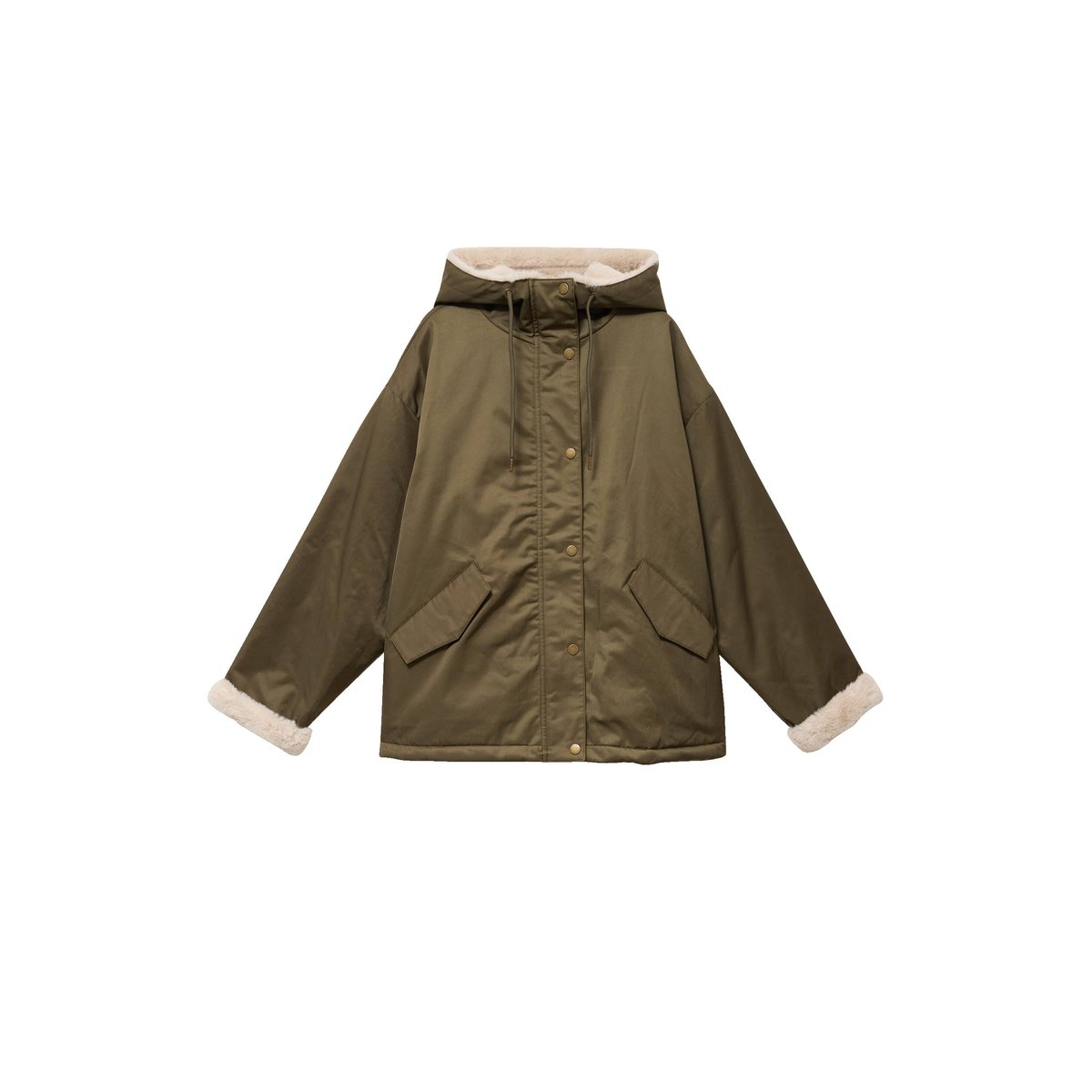 Parka oversize courte à capuche vert kaki, BONOBO