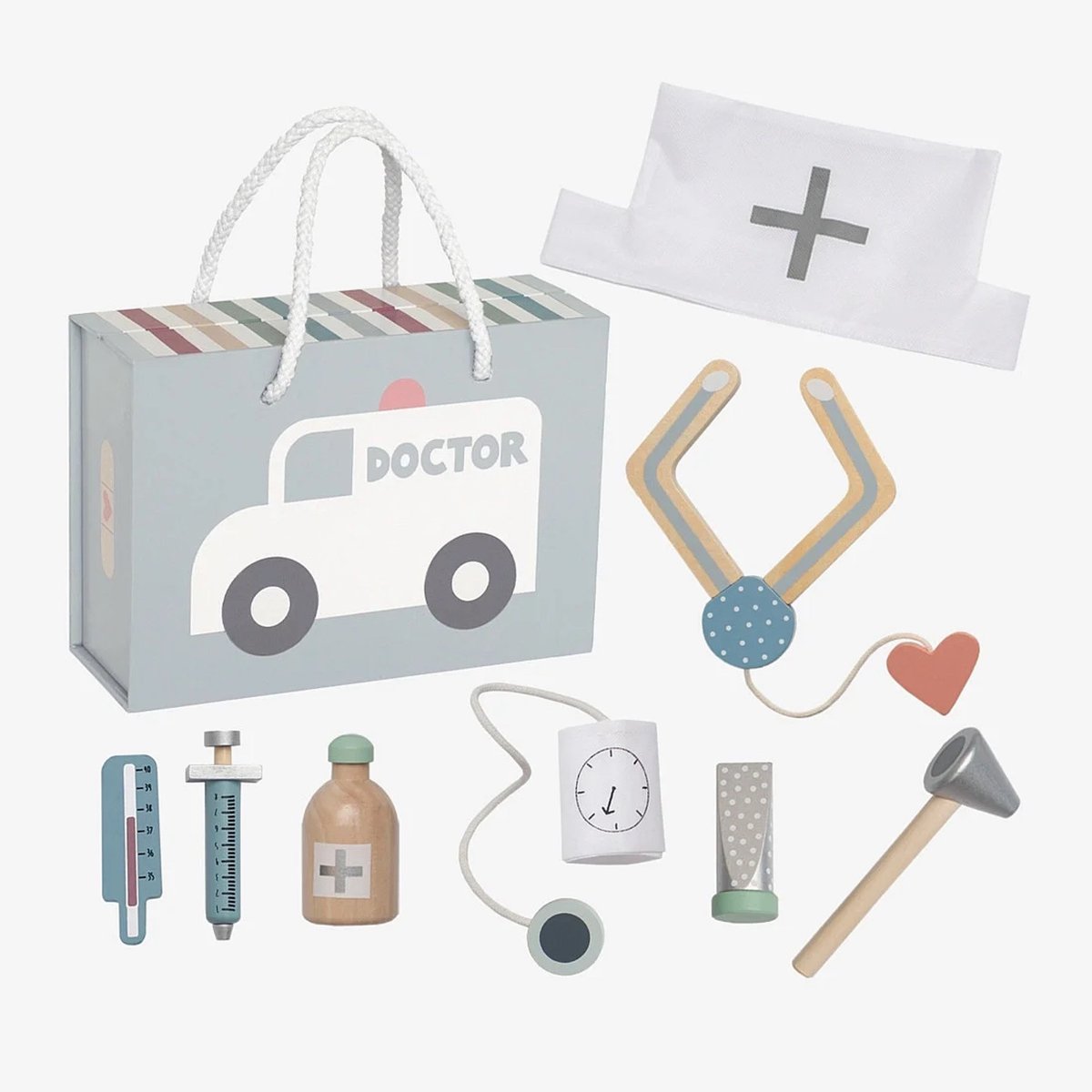 Mallette docteur jouet en bois gris, JABADABADO