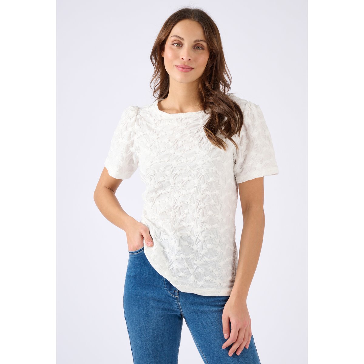 T-shirt maille reliéfée blanc cassé, DAMART