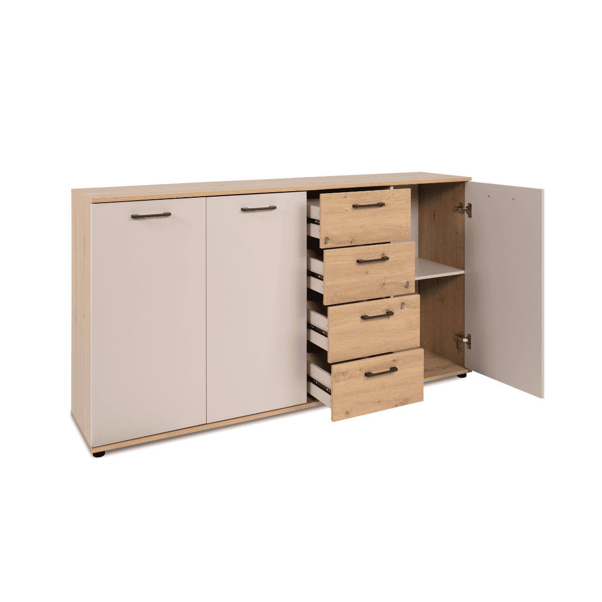 Buffet 3 portes, 4 tiroirs LINO bois clair, CALICOSY