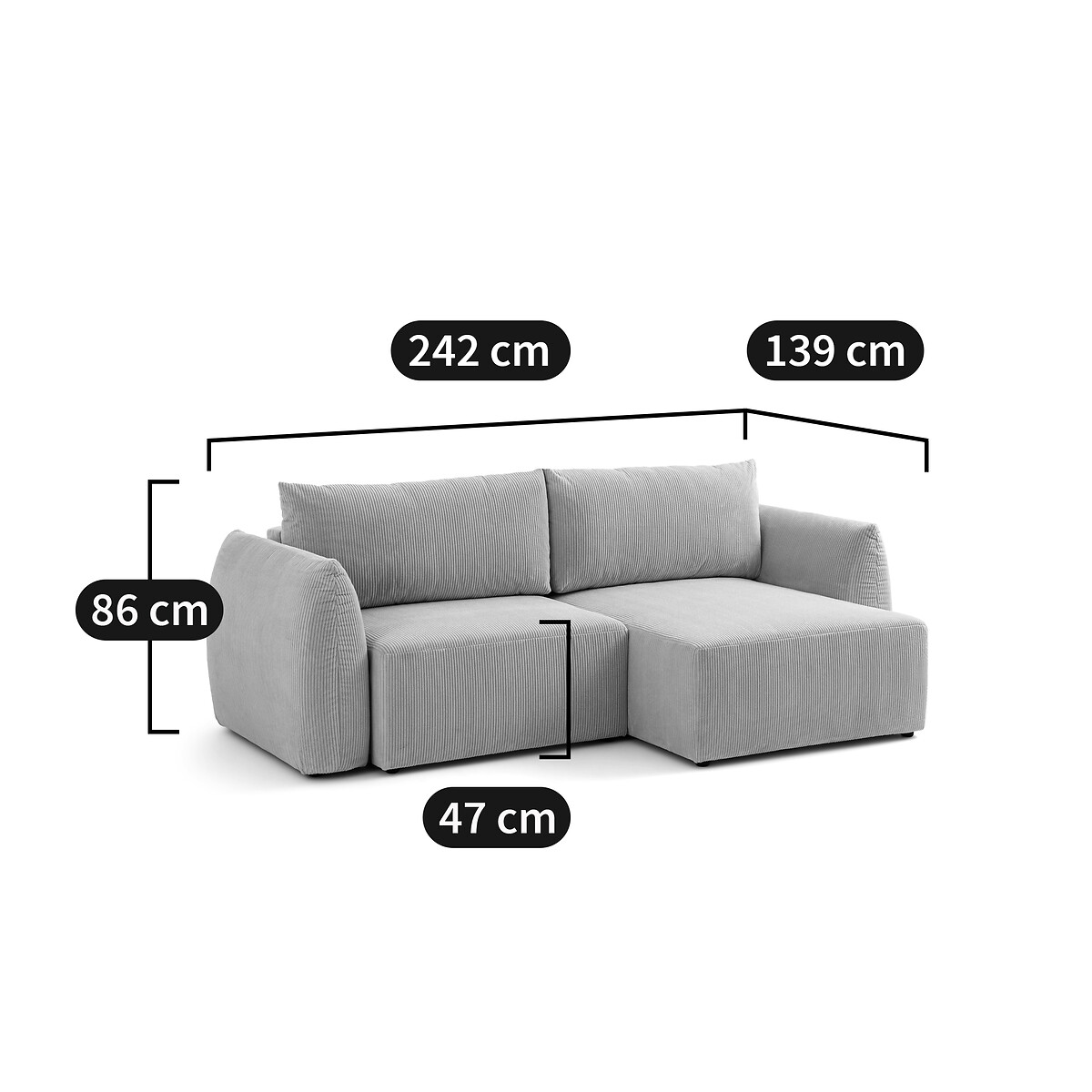 Edith Corduroy 3-Seater Corner Sofa Bed with Storage beige, LA REDOUTE INTERIEURS