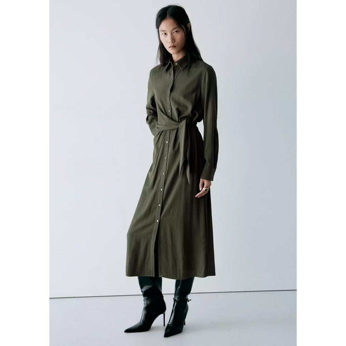 Robe chemisier nœud vert, MANGO