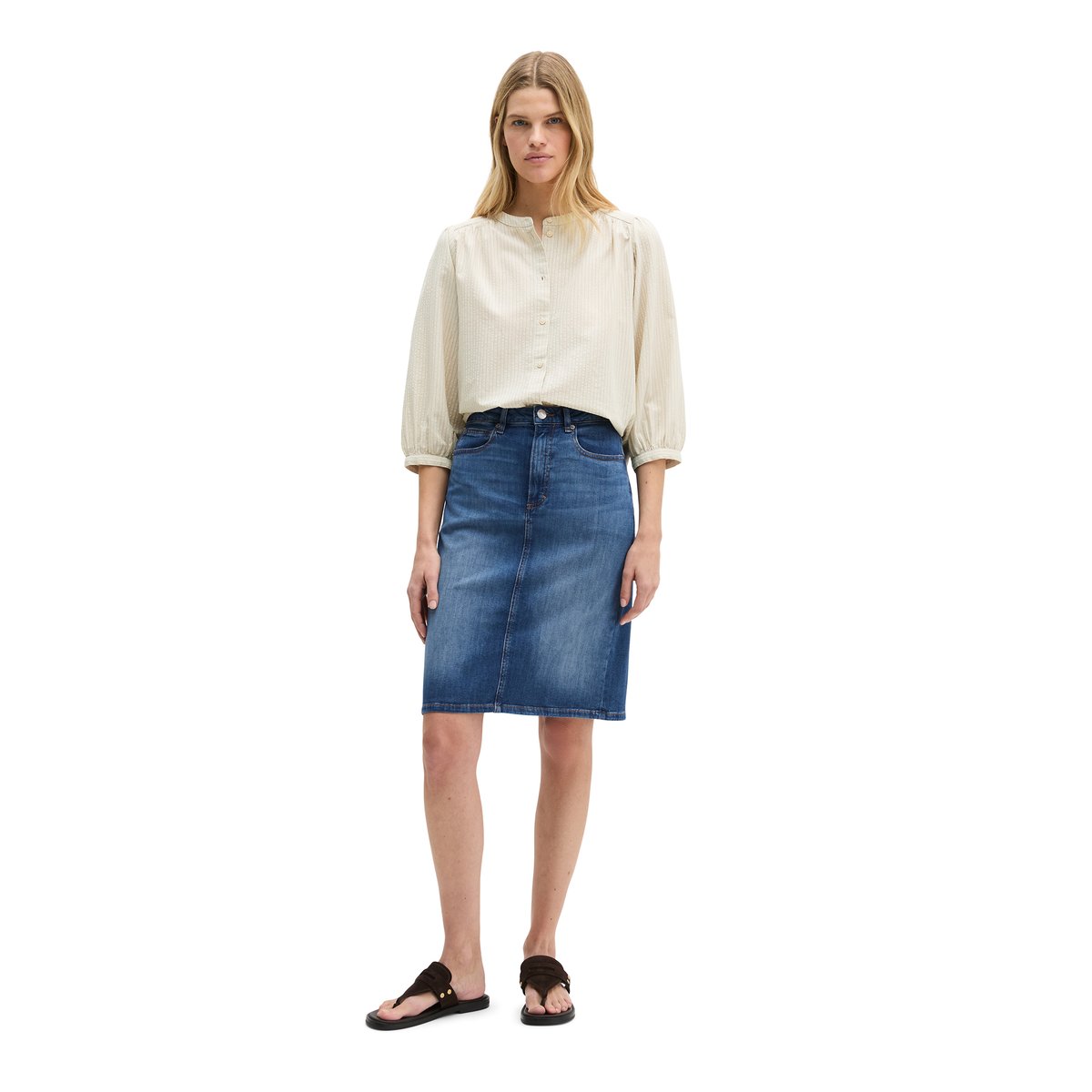 Jupe en jean regular en coton organique stretch bleu moyen, MARC O'POLO