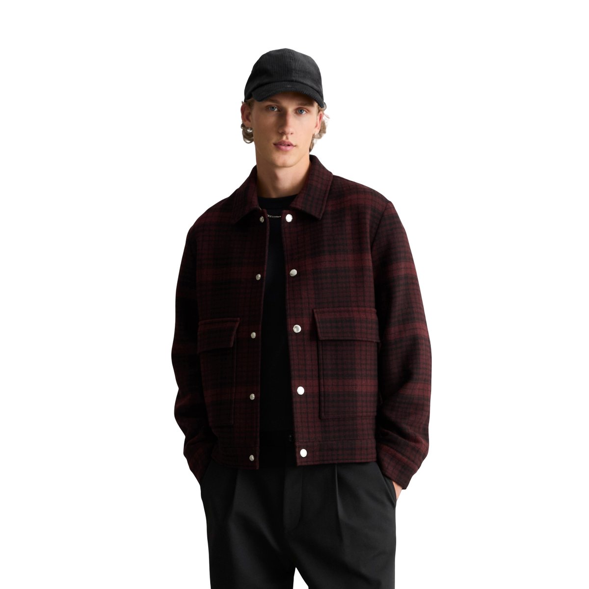 Veste d'extérieur à carreaux, coupe regular en mélange de laine de mouton douce noir, MARC O’POLO DENIM