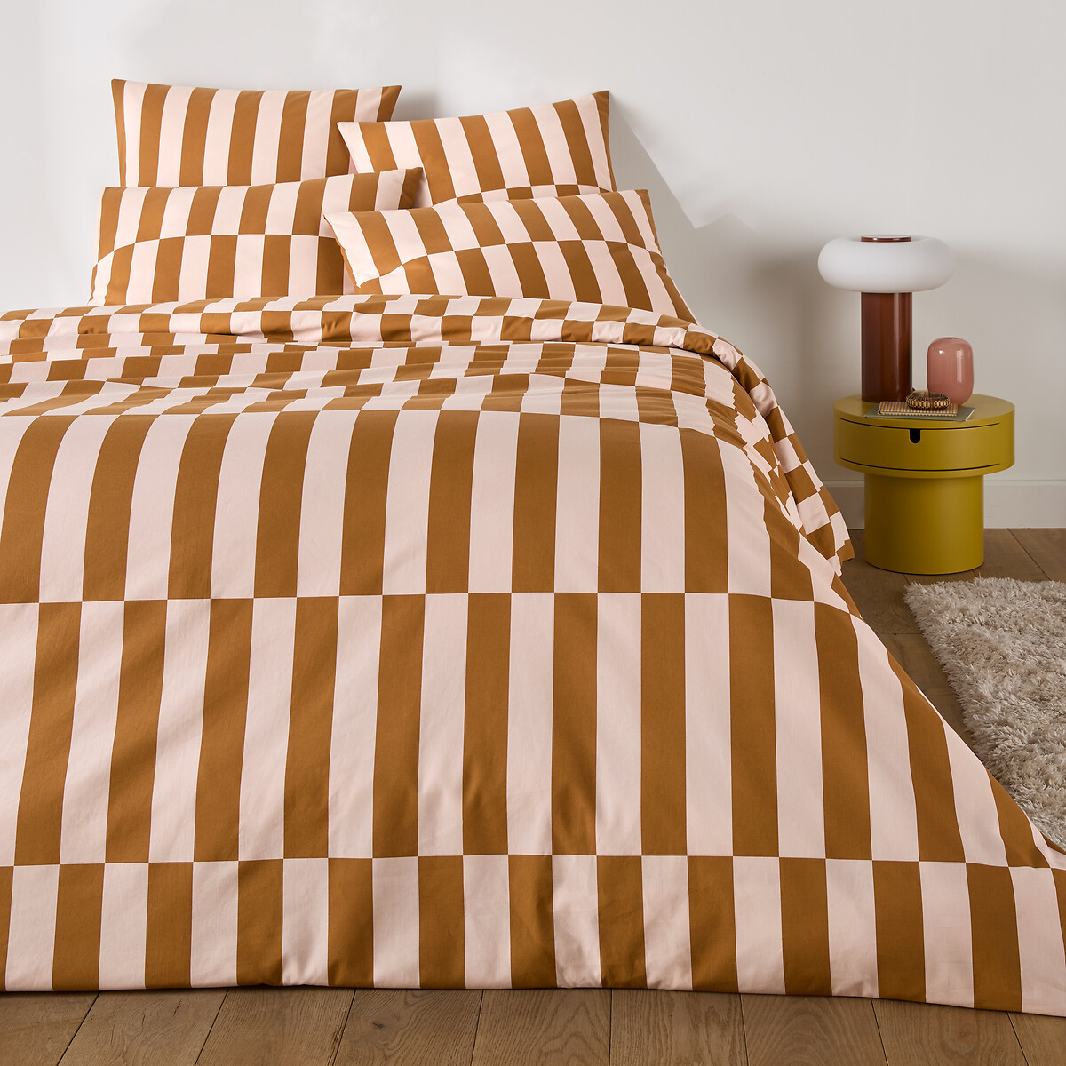 Fronha de almofada em 50% algodão reciclado, estampado geométrico, TABAKA CARAMEL rosa/caramelo, LA REDOUTE INTERIEURS