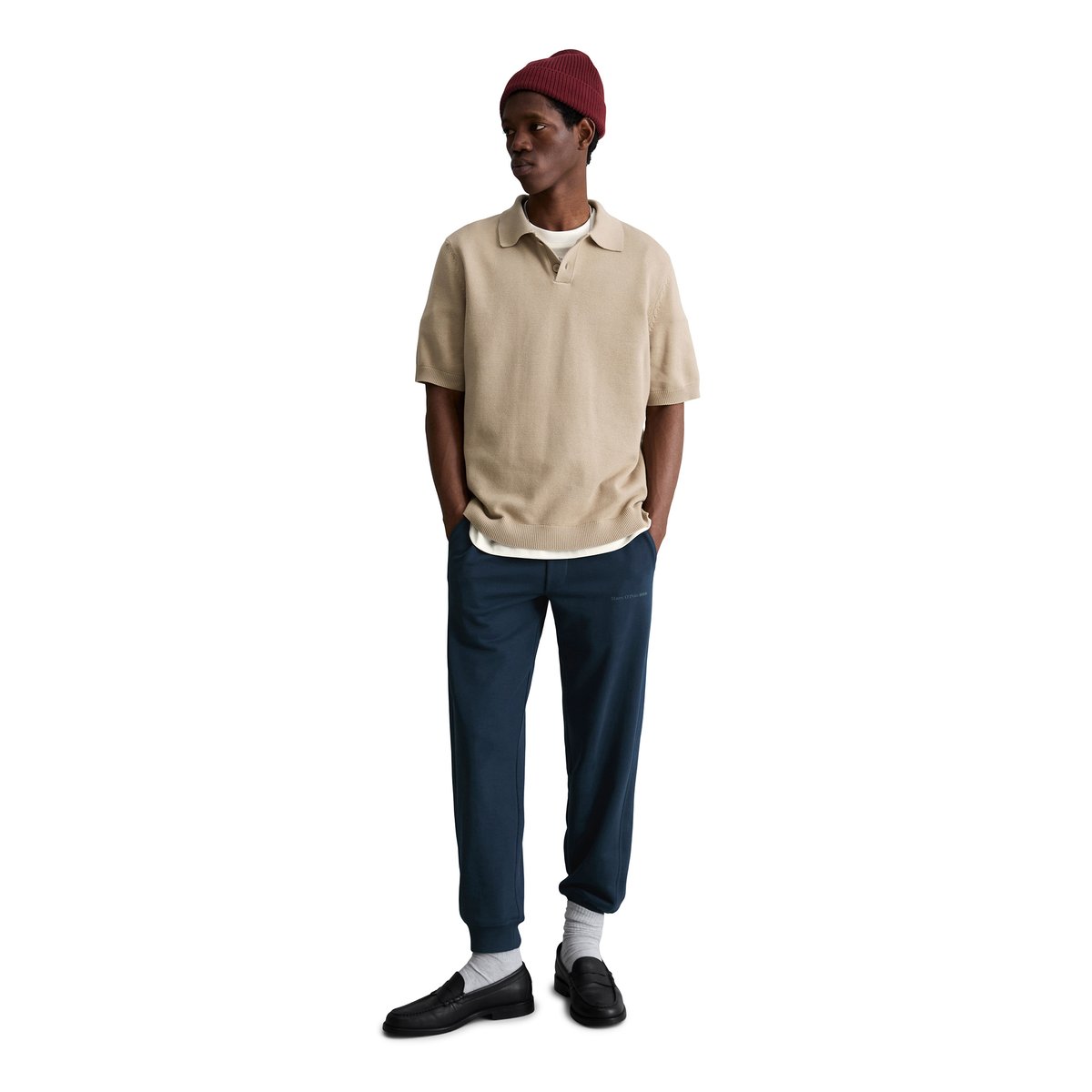 Polo en tricot régulier avec une structure finement côtelée beige, MARC O’POLO DENIM