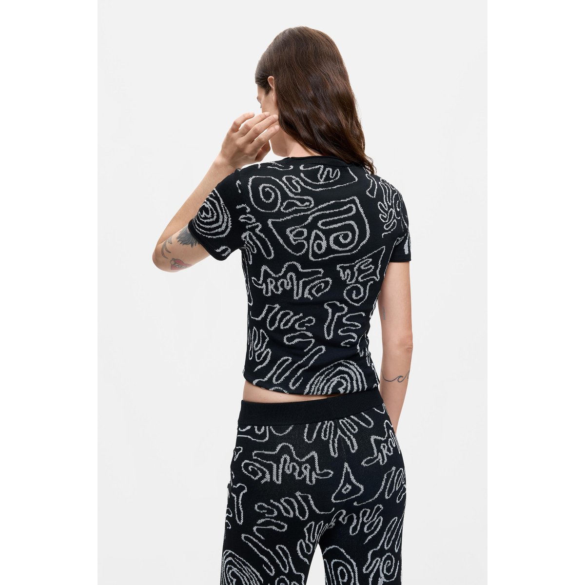 T-shirt en maille jacquard noir, DESIGUAL