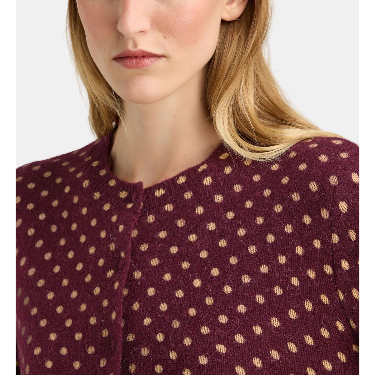 Cardigan droit dionne dot pois maille laine bordeaux, GALERIES LAFAYETTE