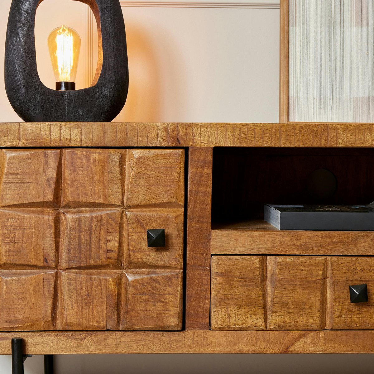 Meuble TV damier en bois UDA bois naturel, PIER IMPORT