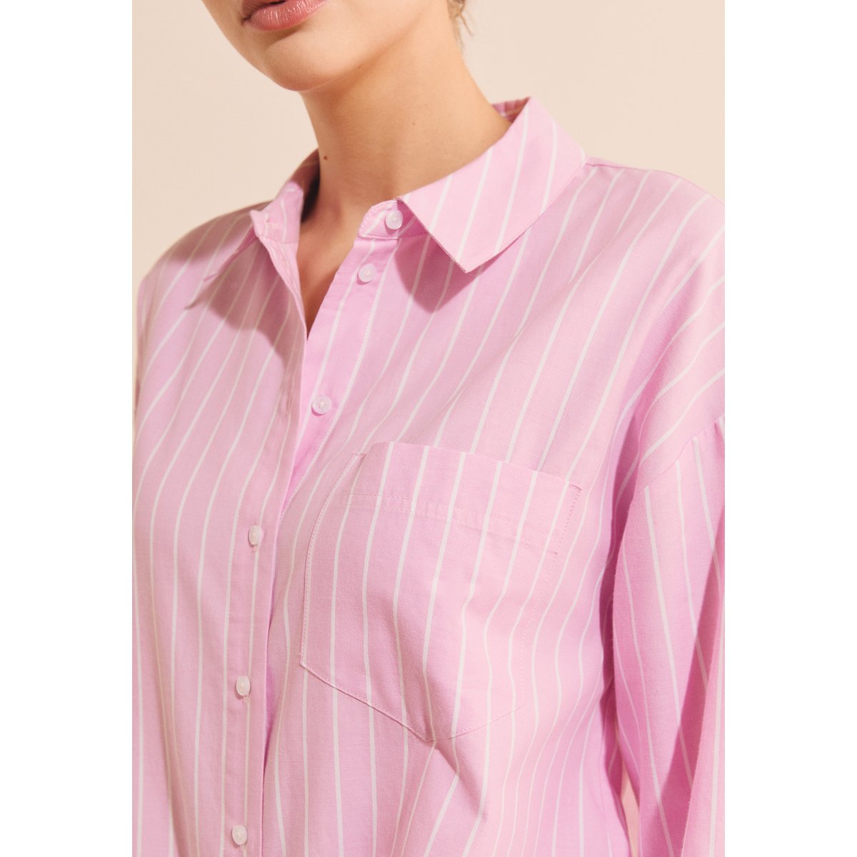 Chemise en coton ELEANOX RAY imp fond rose, ETAM
