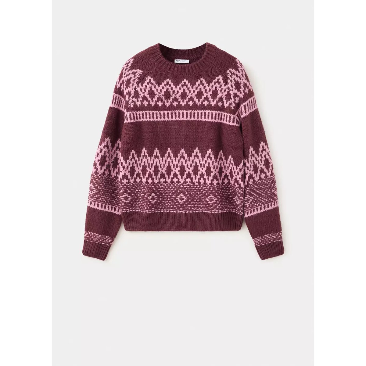 Pull-over motifs col rond bordeaux, MANGO TEEN