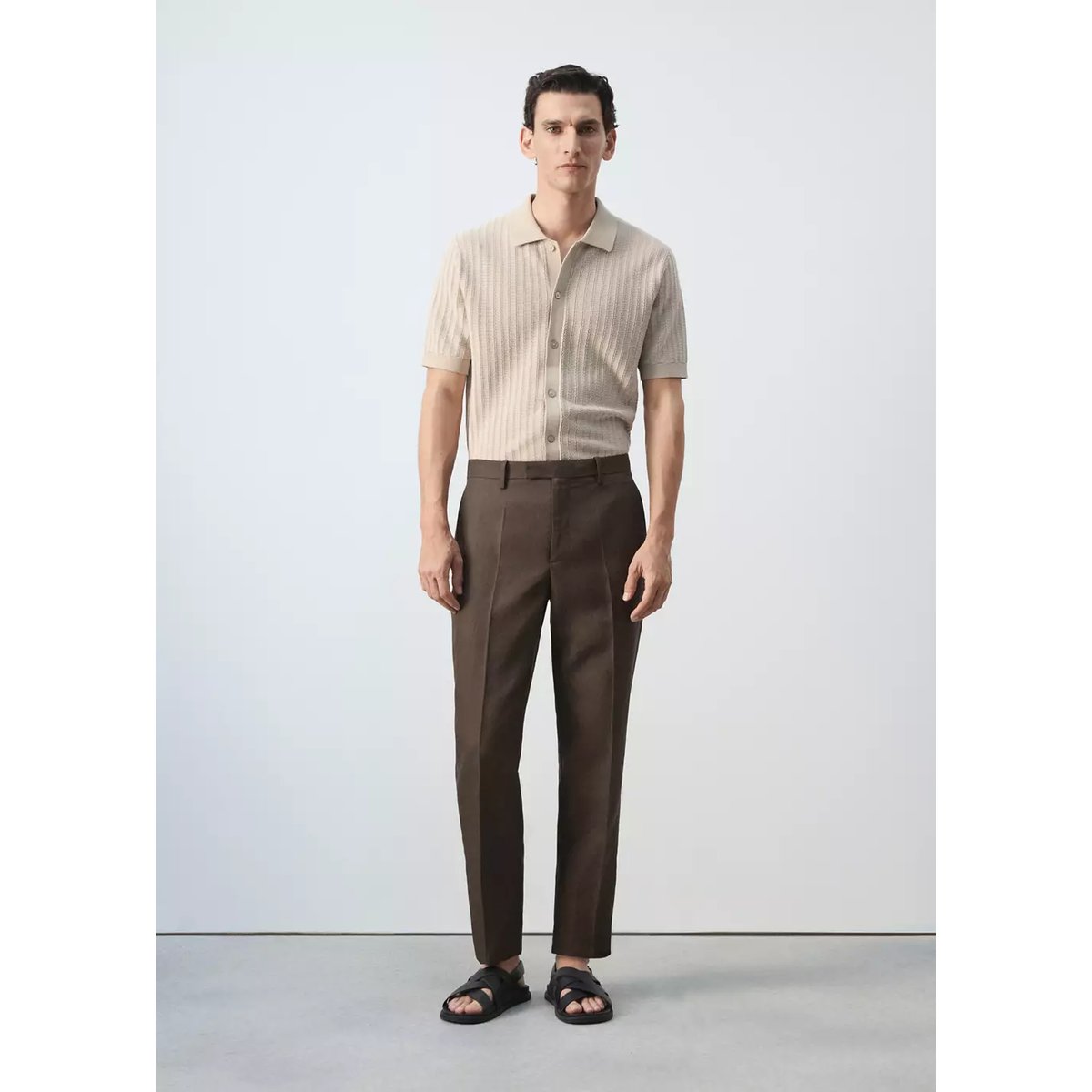 Pantalon de tailleur en mélange de lyocell et lin marron, MANGO MAN