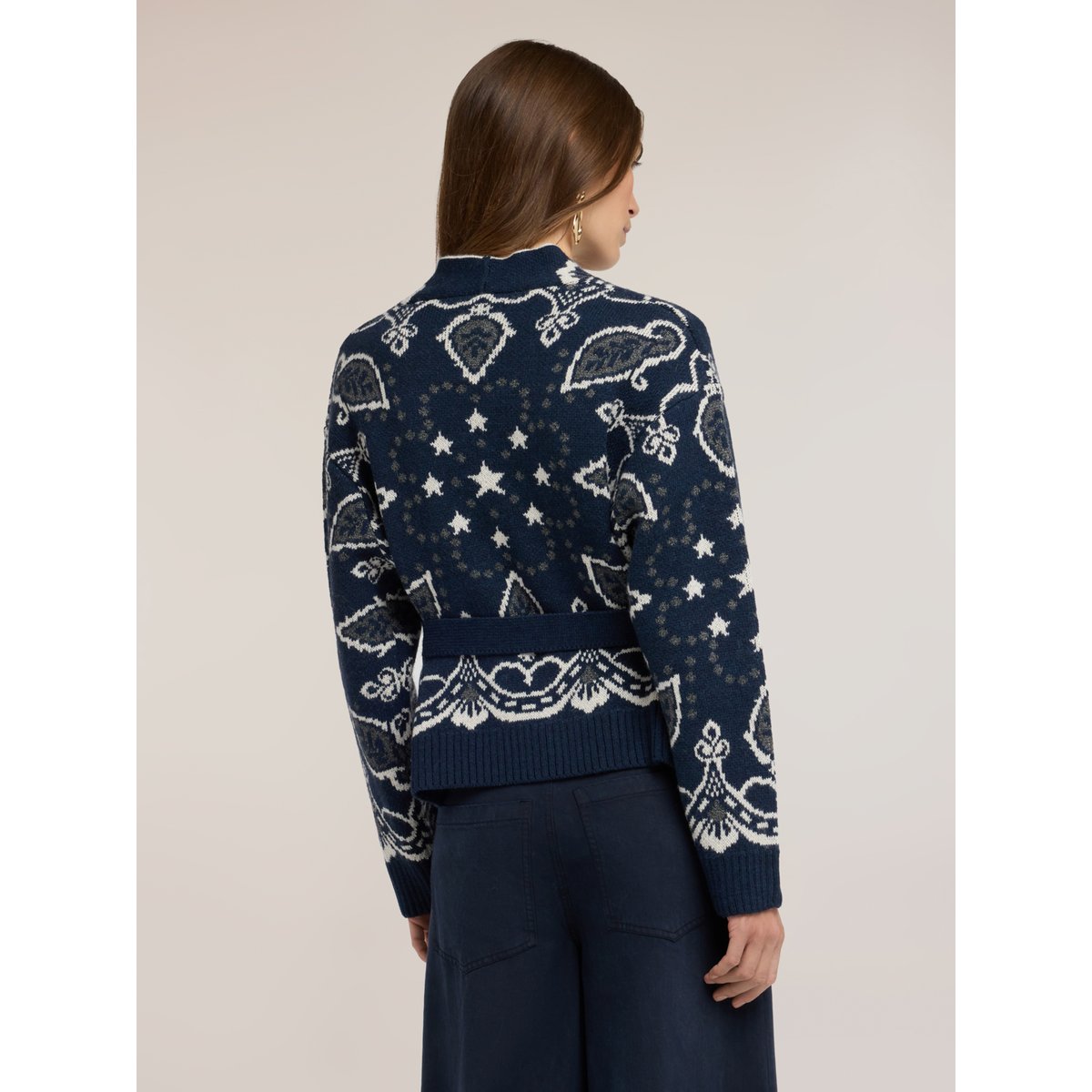 Cardigan avec imprimé jacquard bleu, MOTIVI