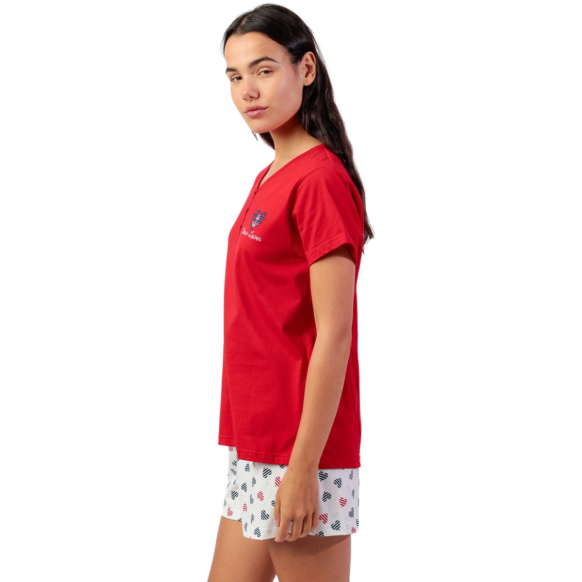 Pyjama short t-shirt Ocean Lover rouge, ADMAS