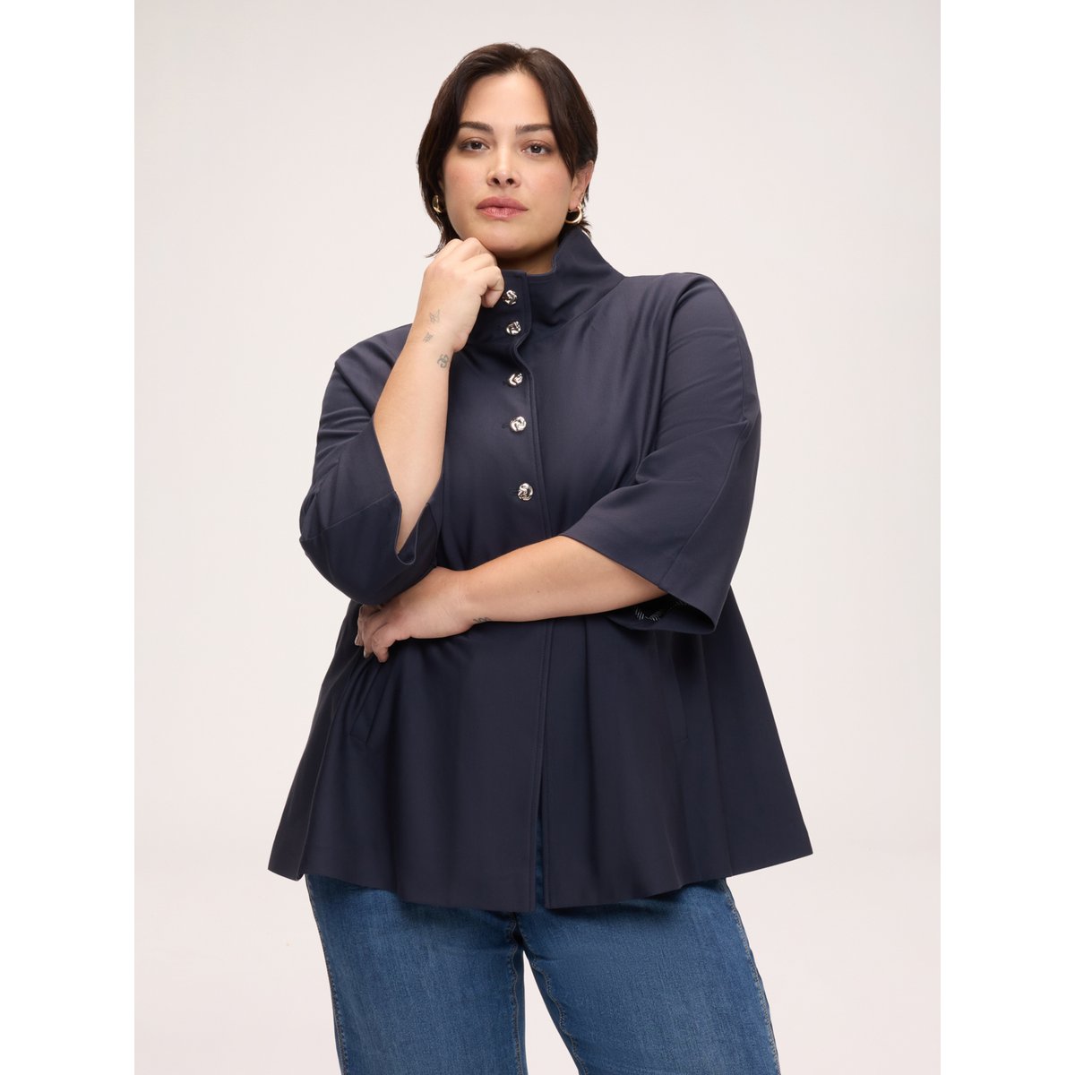 Veste à col montant bleu, FIORELLA RUBINO