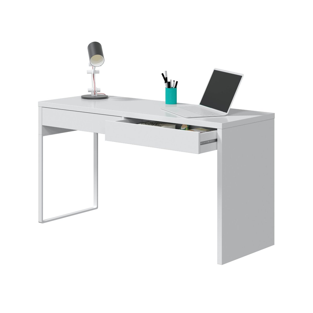Bureau réversible bois avec tiroirs blanc, TERRE DE NUIT
