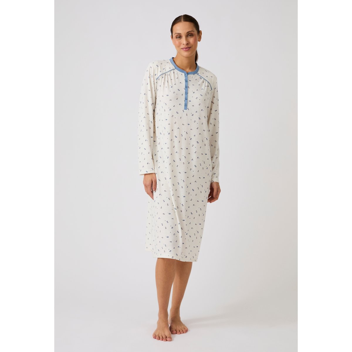 Chemise de nuit Thermolactyl chauffe-épaules blanc fleuri, DAMART