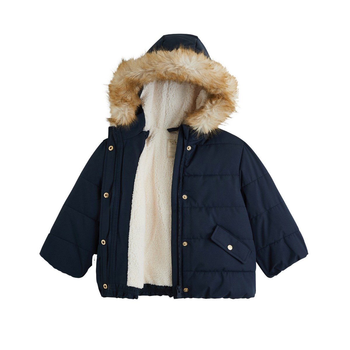 Doudoune enfant imperméable doublée sherpa avec capuche Adèle bleu, PETIT BEGUIN