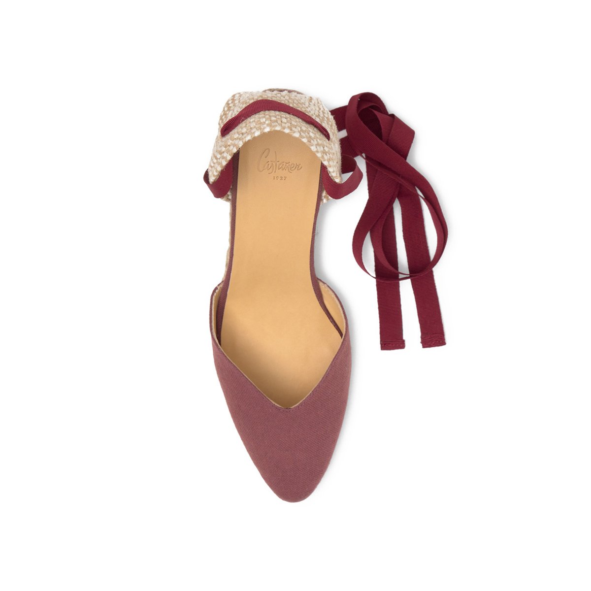 Espadrilles compensées en lin à lacets JUD bordeaux, CASTANER