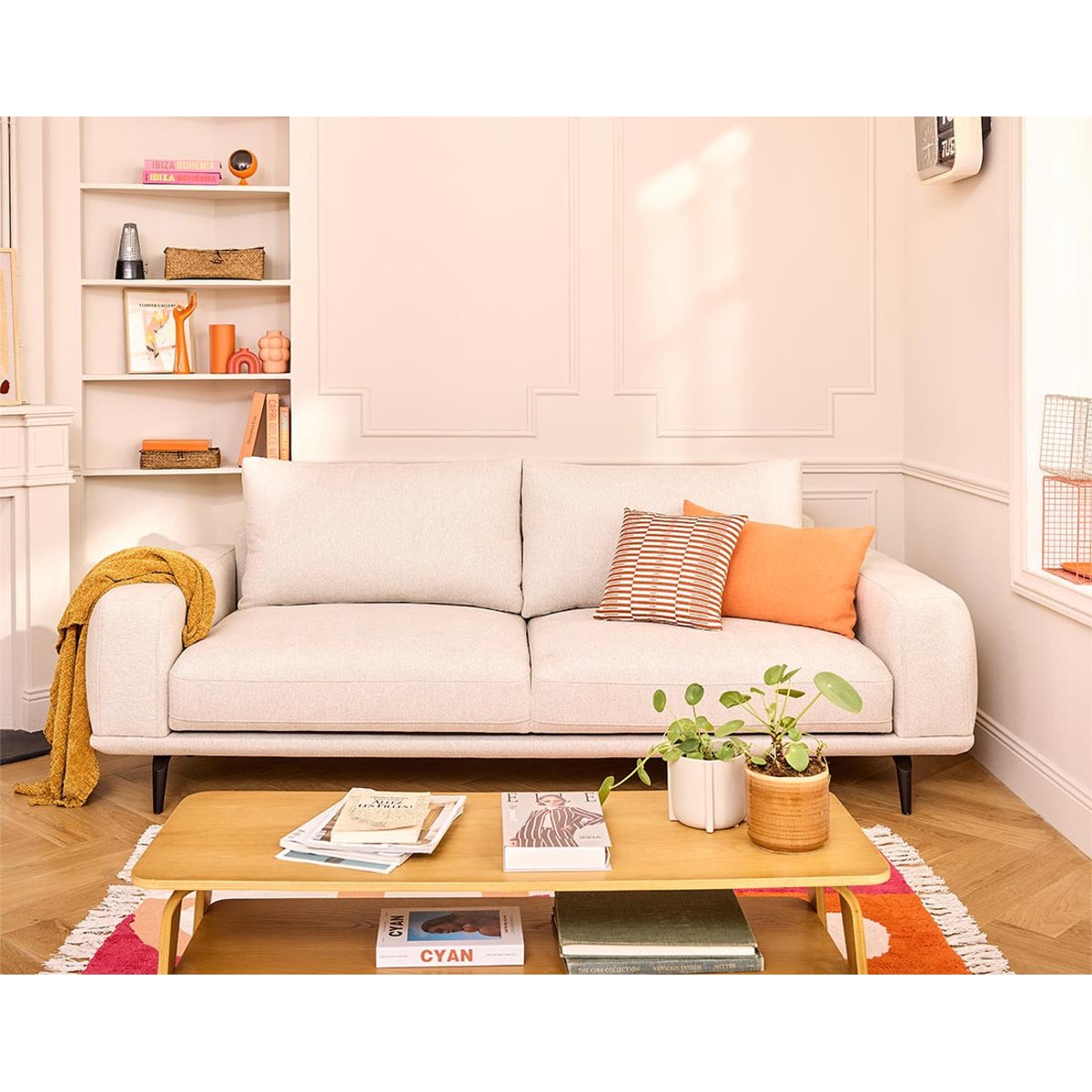 canapé droit 3 places convertible en tissu, VICENCE beige, BEST MOBILIER