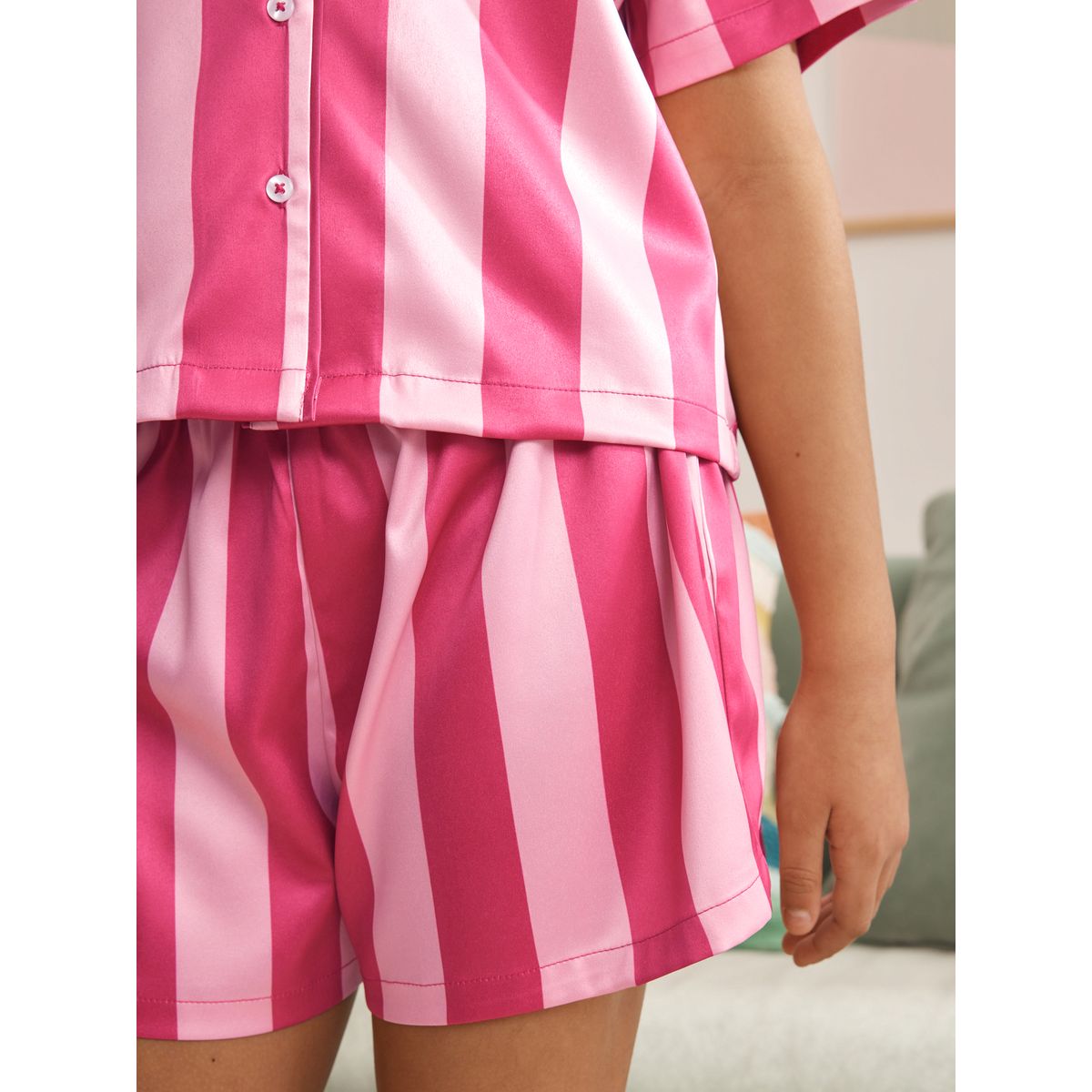 Pyjama short en satin à rayures rouge/rose, NEXT