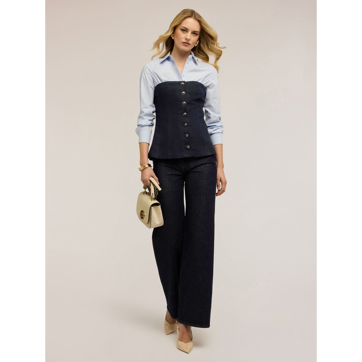 Top bustier à boutons bleu, MOTIVI
