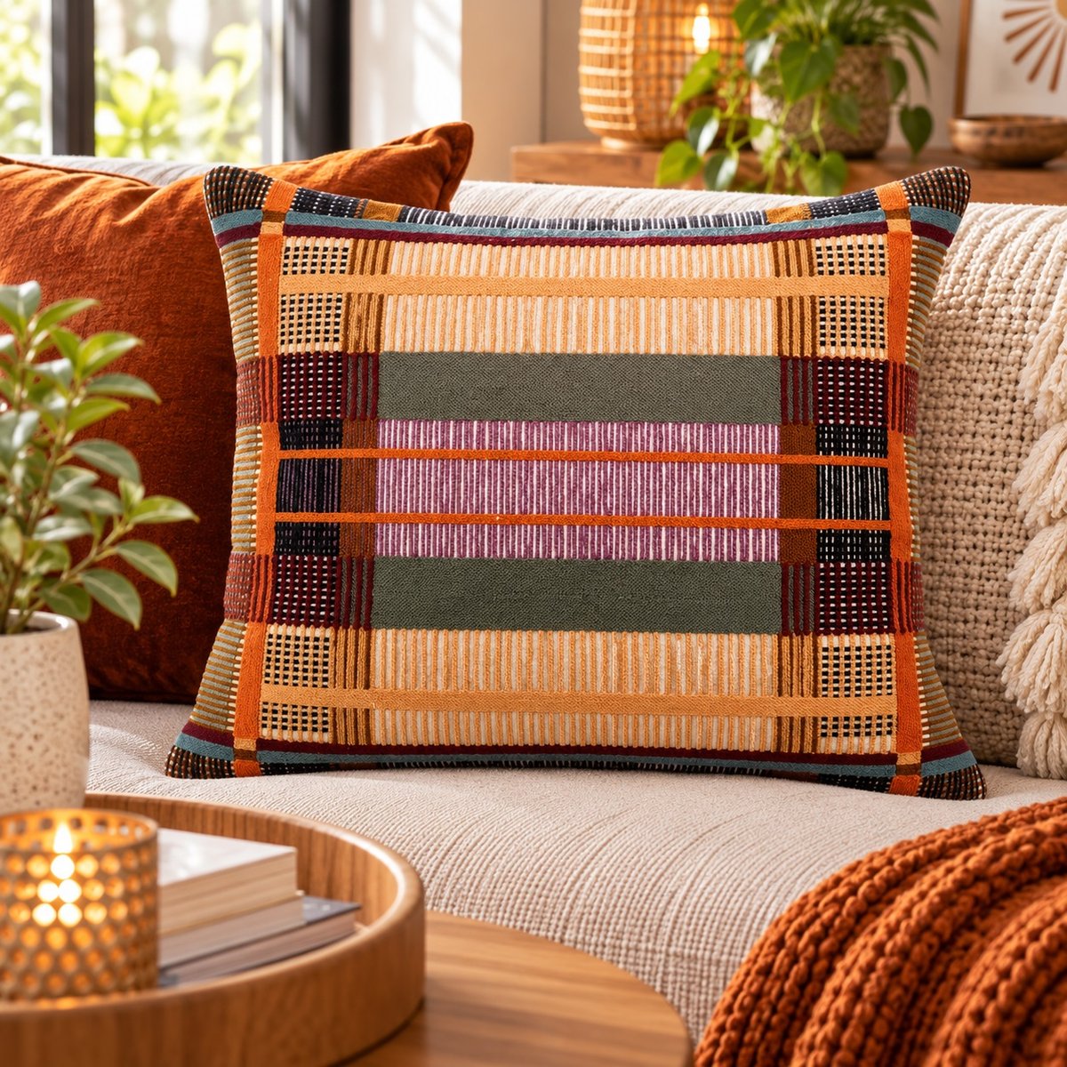 Coussin brodé Échappée Estivale multico, EDEN