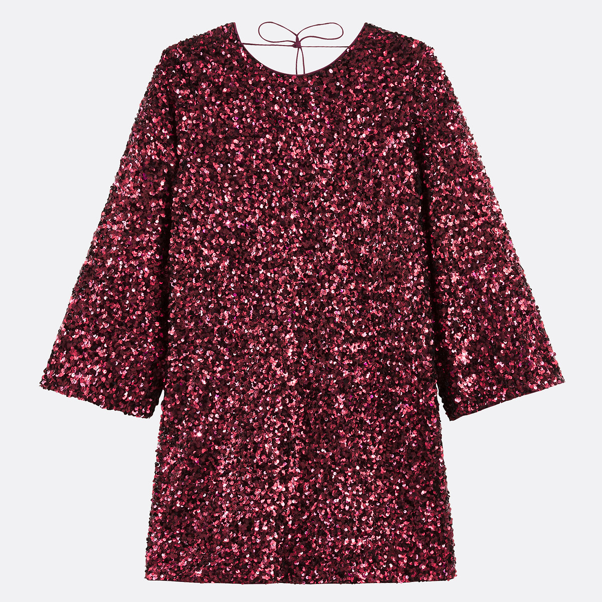 Short Sequin Flared Dress with Long Sleeves burgundy red, LA REDOUTE COLLECTIONS