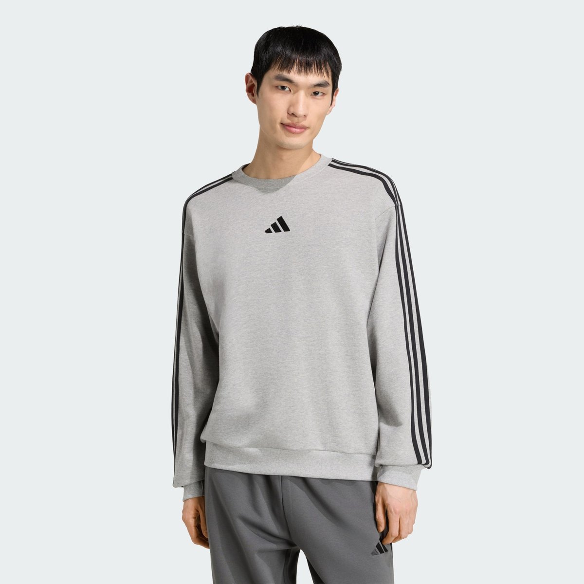 Sweat-Shirt French Terry Essentials 3-Stripes Sweat-Shirt French Terry Essentials 3-Stripes medium grey heather / white, ADIDAS SPORTSWEAR