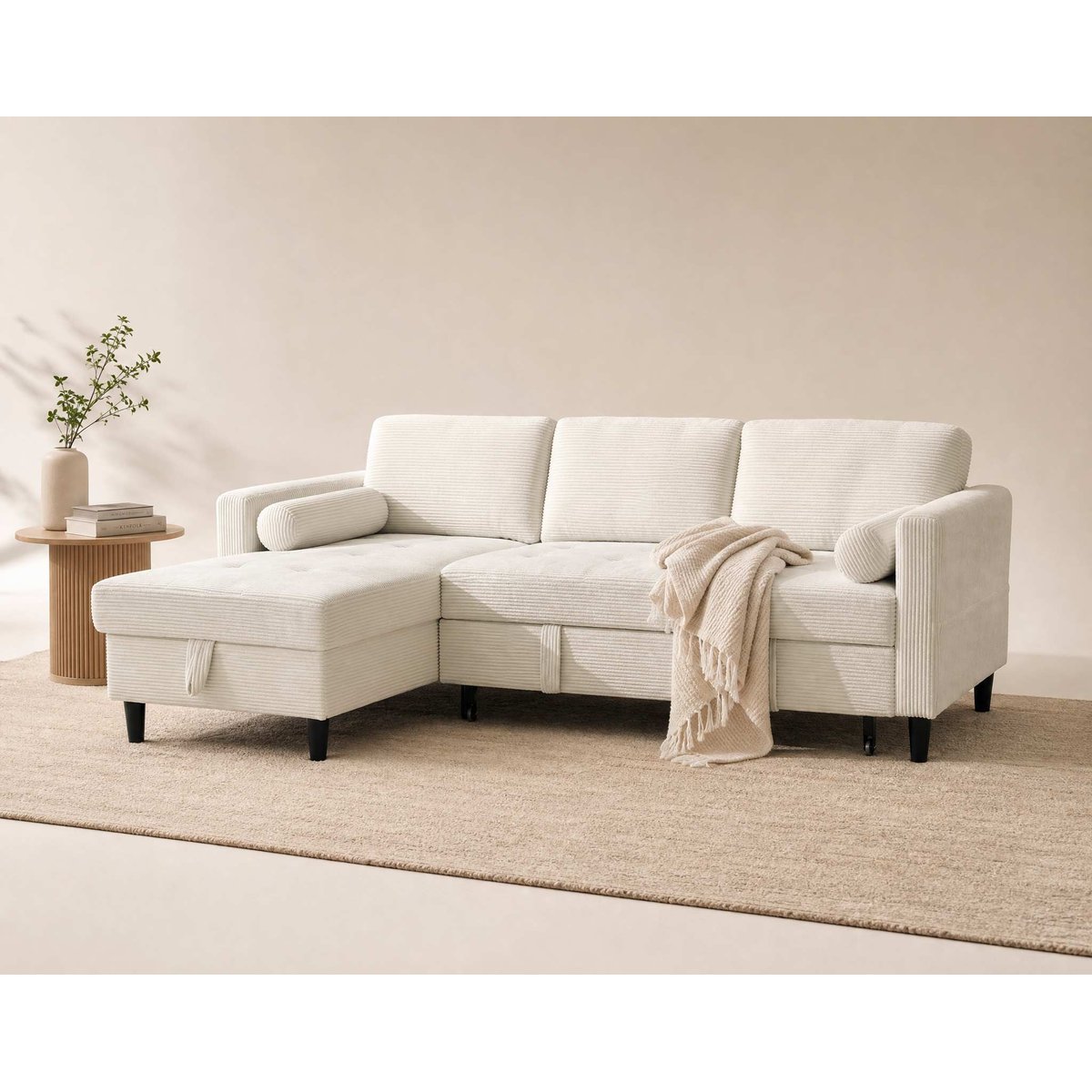 Canapé d'angle réversible convertible, MARCEAU beige, BEST MOBILIER