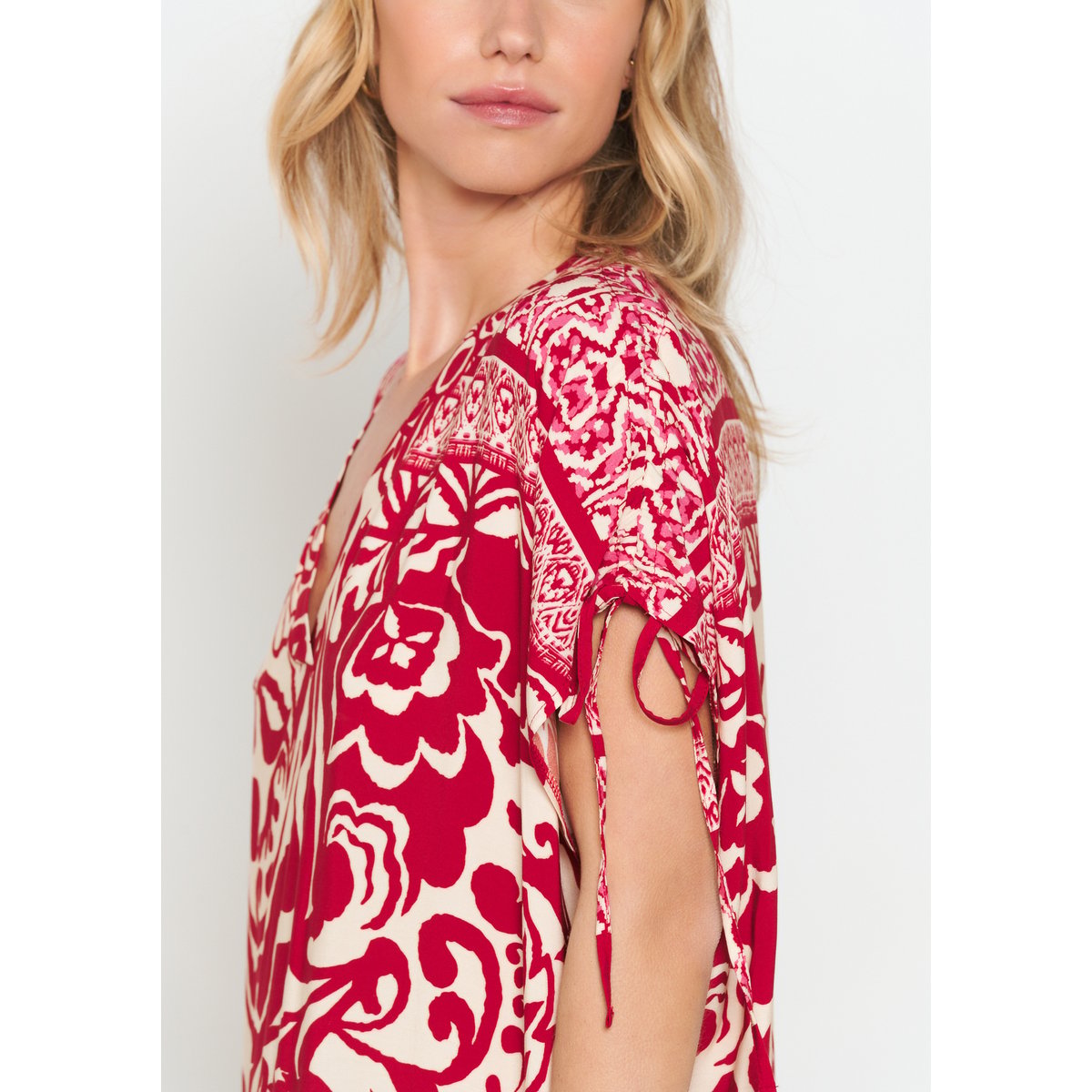 Robe caftan à imprimé fleuri rouge, LOLALIZA