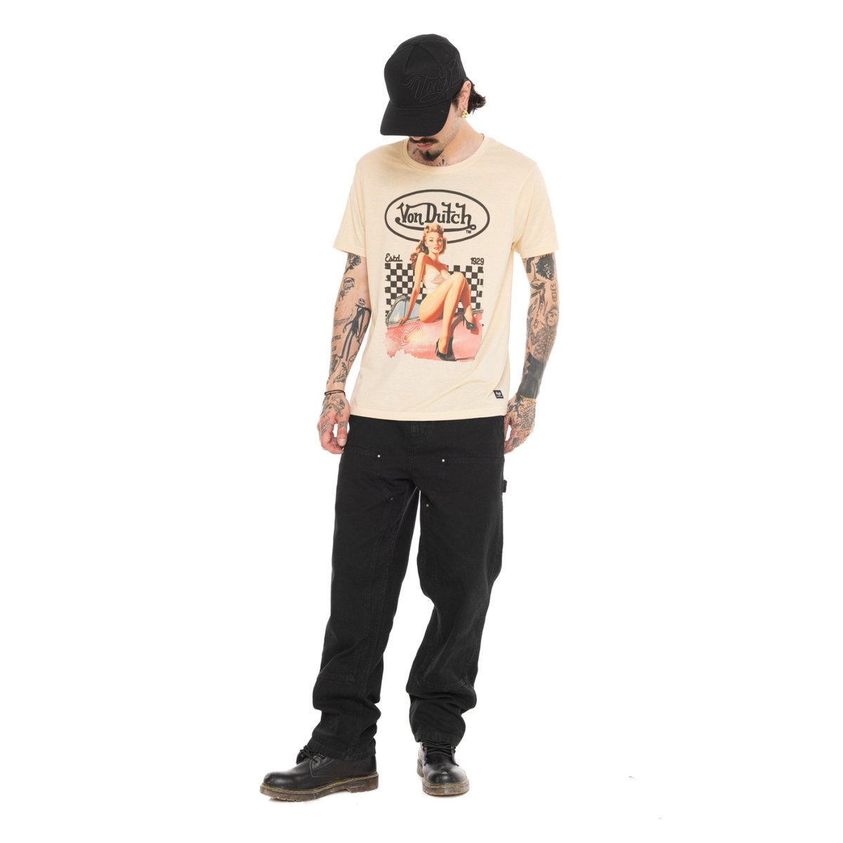 Tee shirt coton CHARM beige/rose/noir, VON DUTCH