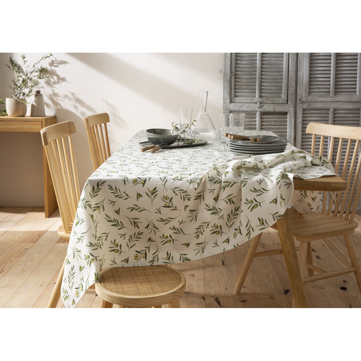 Nappe rectangulaire imprimée OLIVES vert, COUCKE