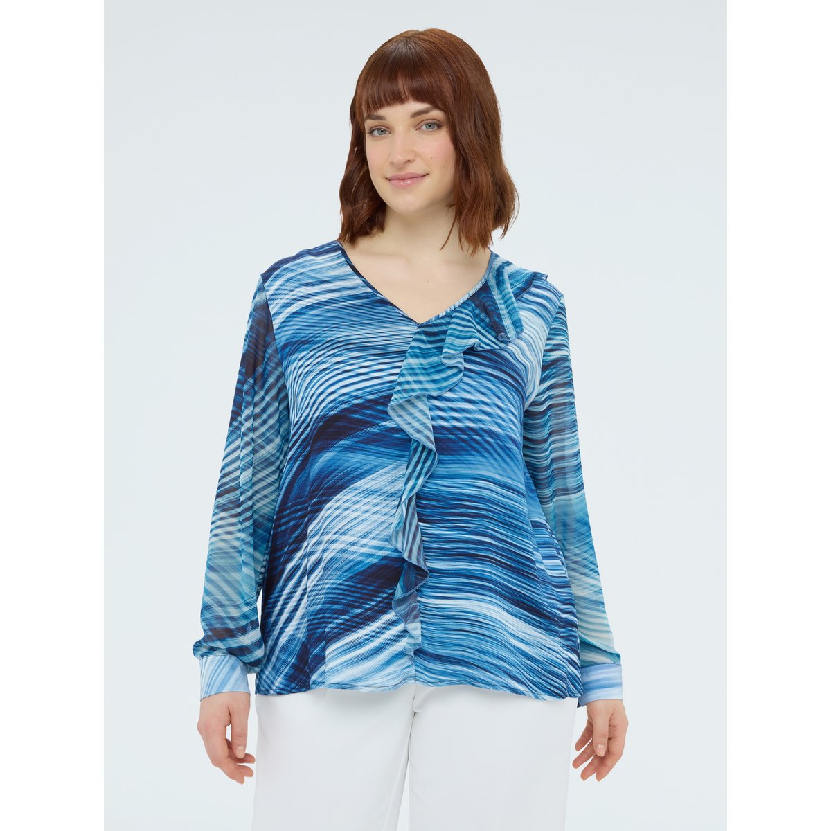 Blouse imprimée à volants bleu, FIORELLA RUBINO