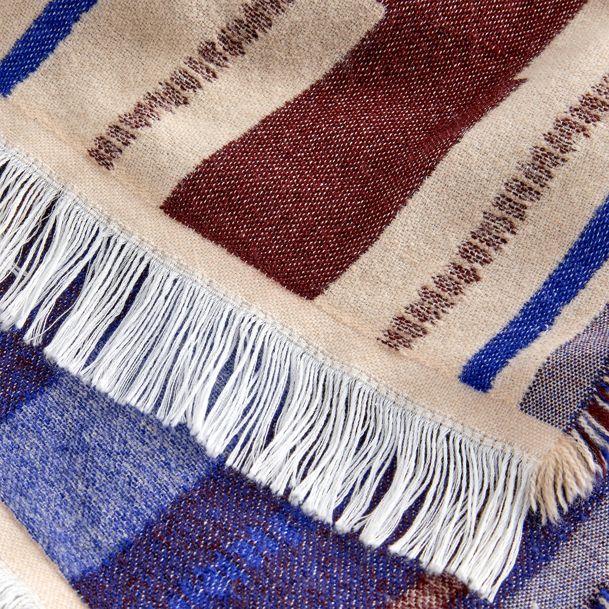 Plaid jacquard géométrique, TINARI marron/bleu, LA REDOUTE INTERIEURS