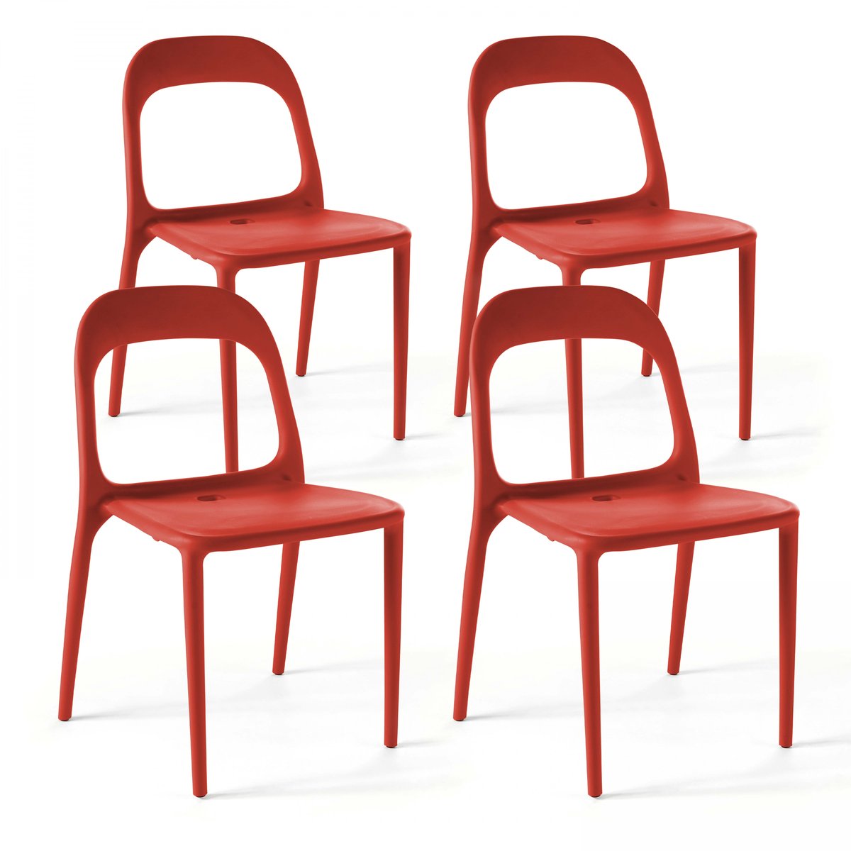 Lot de 4 chaises de jardin en plastique, PARIS rouge, OVIALA