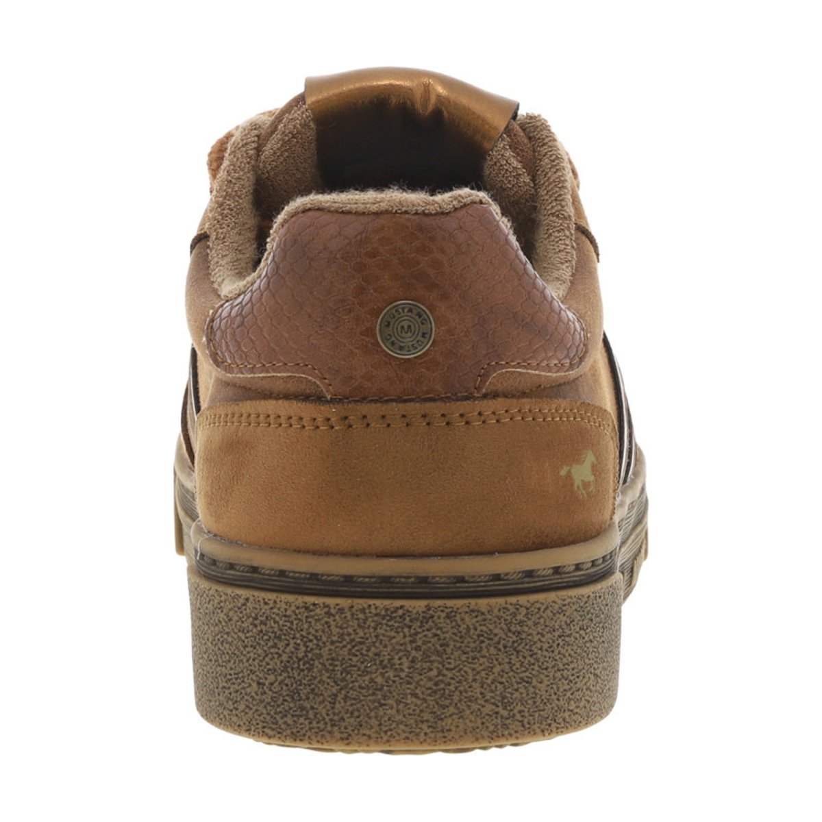 Tennis olive à talon plat avec des lacets et nom de la marque en doré brique, MUSTANG